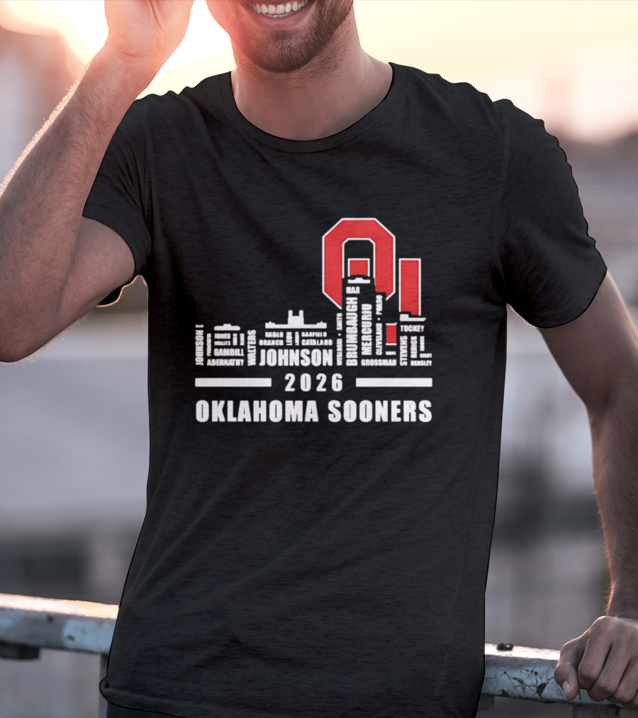Oklahoma Sooners 2026 Johnson City Skyline Player Name T-Shirt