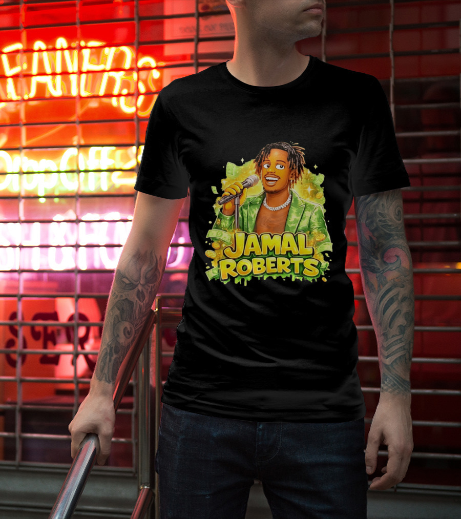 Jamal Roberts 2025 American Idol Winner Illustrated Mic Holding Dollar Sign T-Shirt