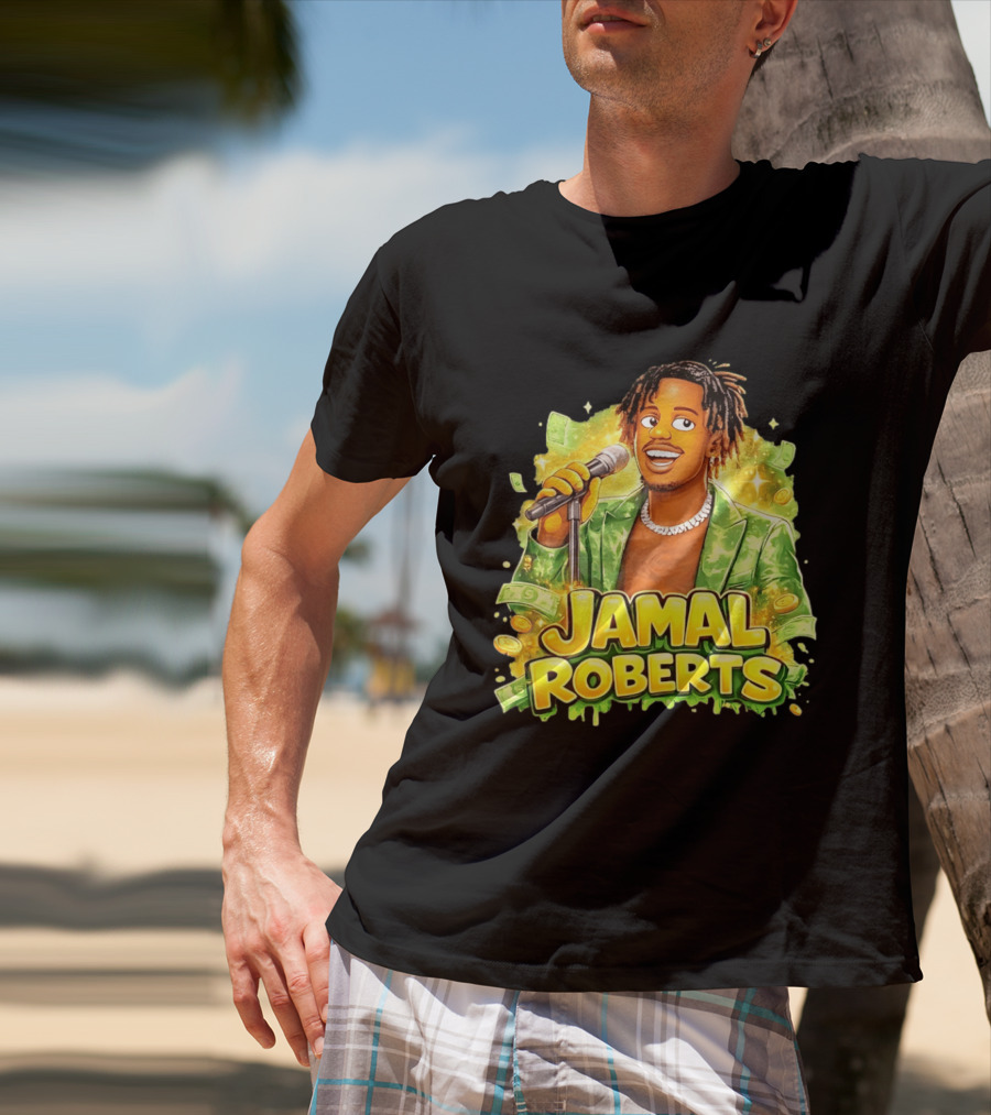 Jamal Roberts 2025 American Idol Winner Illustrated Mic Holding Dollar Sign T-Shirt