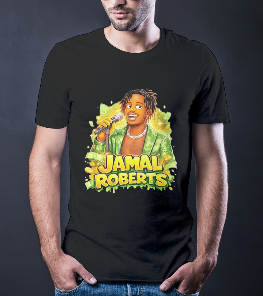 Jamal Roberts 2025 American Idol Winner Illustrated Mic Holding Dollar Sign T-Shirt