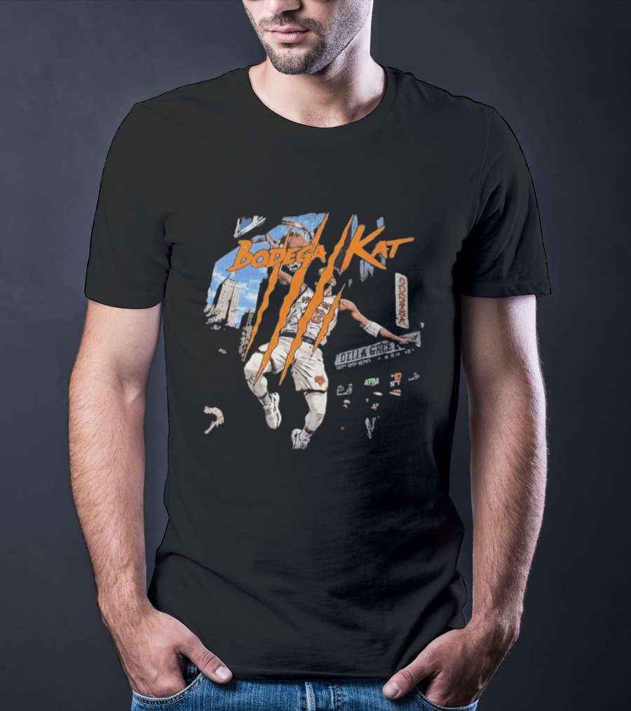 Bodega Kat Basketball Scratch Street Deli Grocer Basketball Player T-Shirt