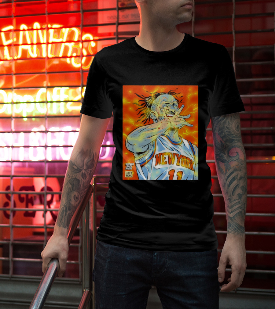 New York Knicks Jalen Brunson Comic Bite By Bocker Back Pages Lucky Mong T-Shirt