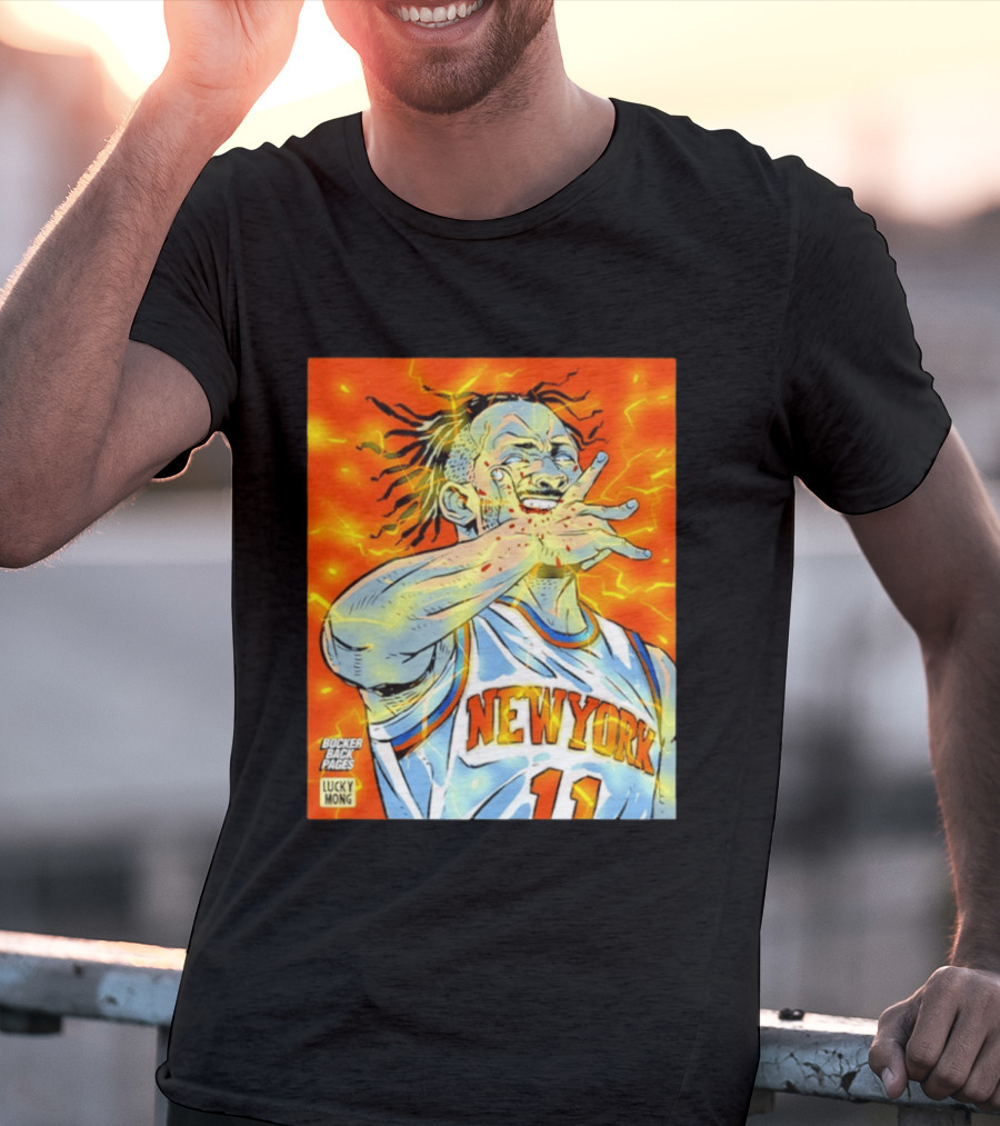 New York Knicks Jalen Brunson Comic Bite By Bocker Back Pages Lucky Mong T-Shirt
