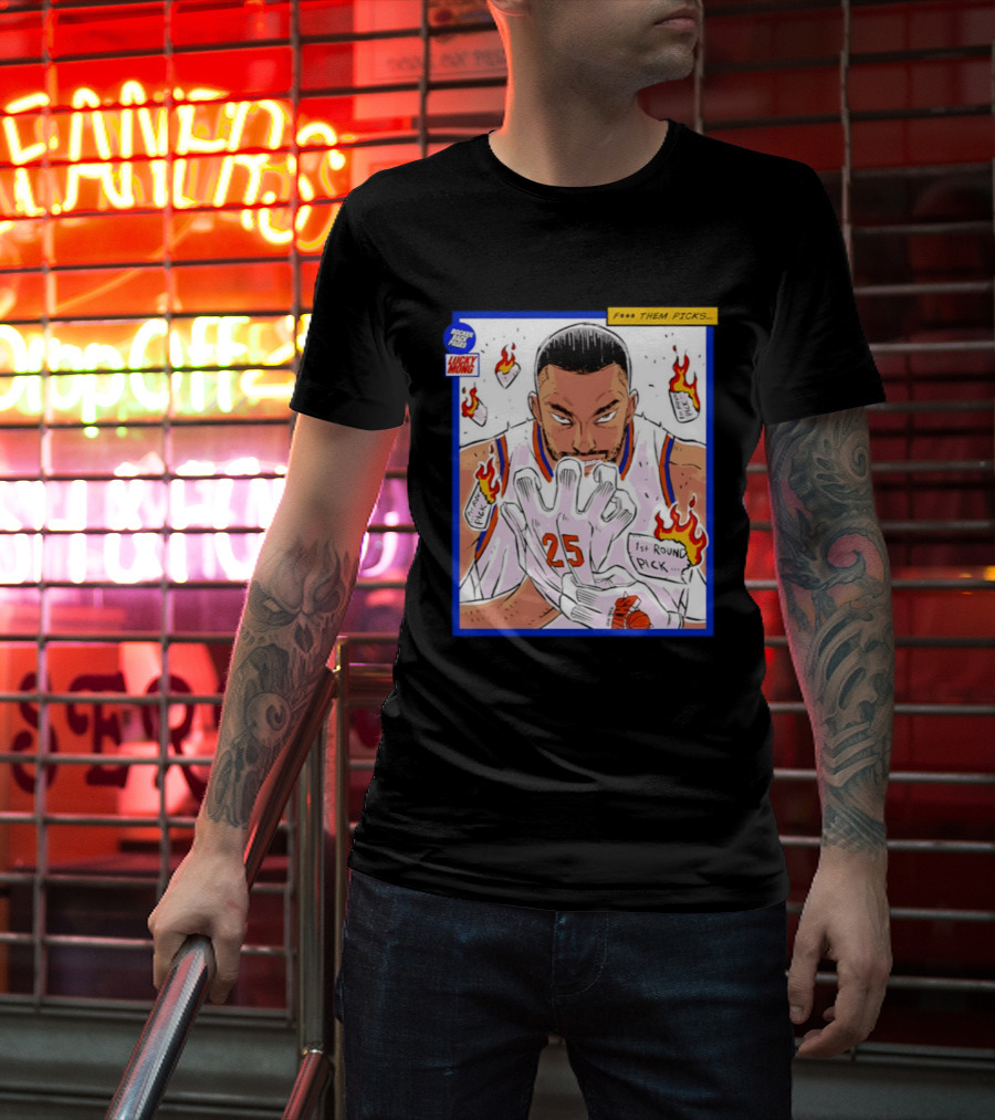 Lucky Mong Knicks Mikal Bridges Comic 25 Flames 1st Round Picks T-Shirt