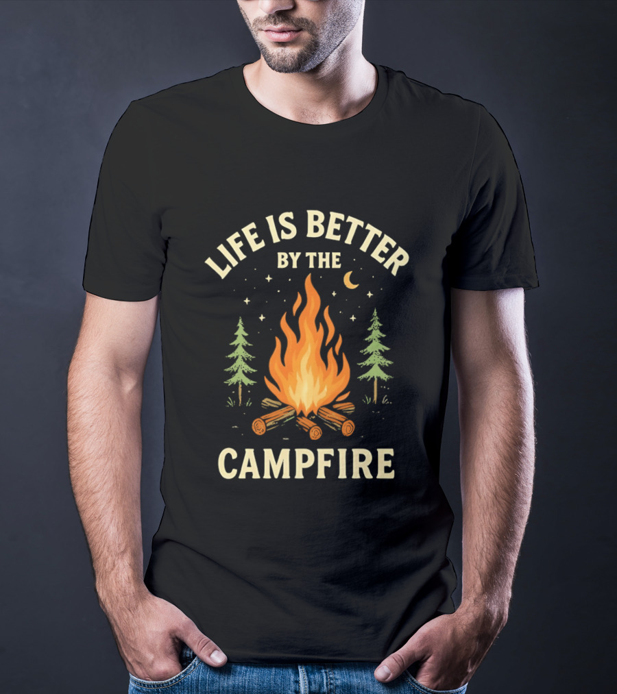 Life Is Better By The Campfire With Trees And Moon T-Shirt