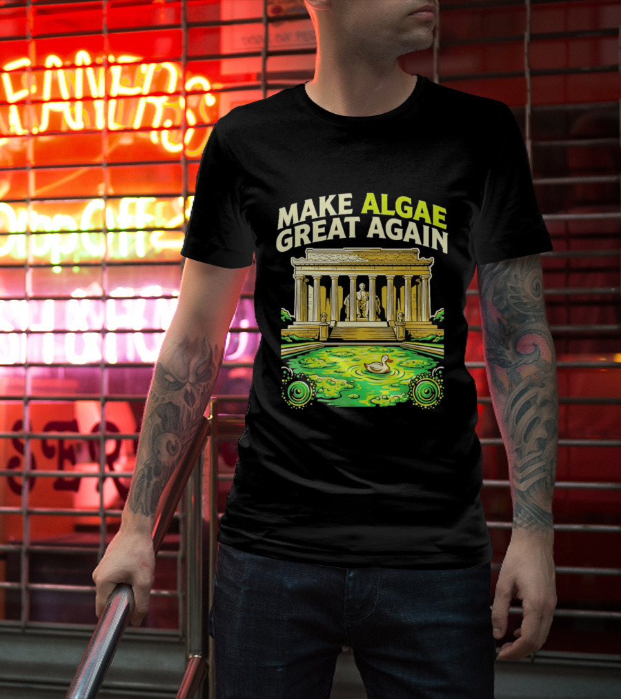 Make Algae Great Again Greek Temple Duck Pond Political Satire T-Shirt