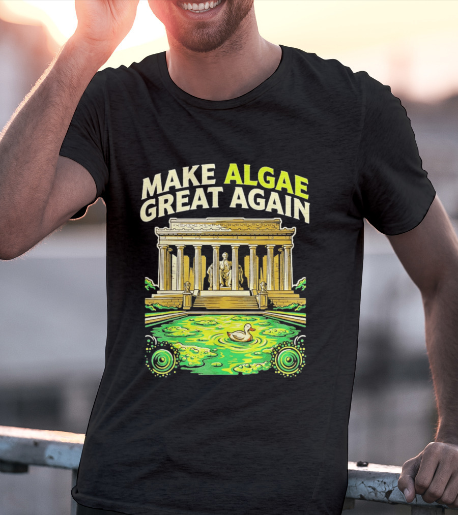 Make Algae Great Again Greek Temple Duck Pond Political Satire T-Shirt