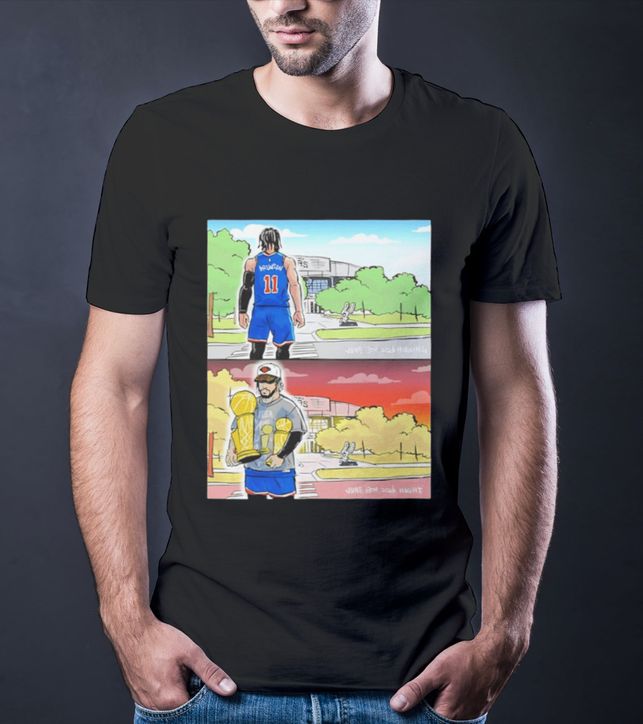 Maki Brunson NY Knicks Jalen Brunson NBA Champs June 13th Morning Night Trophy Comic T-Shirt