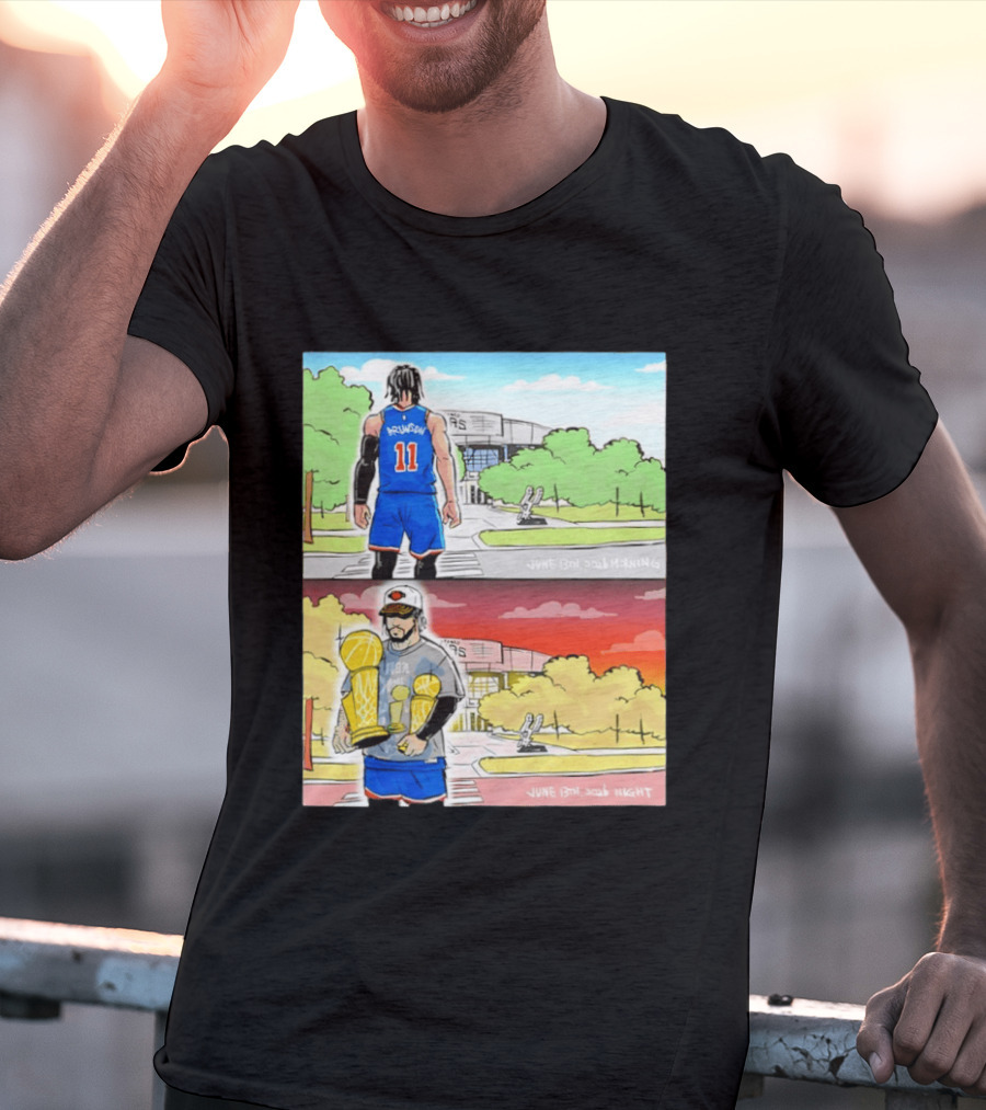 Maki Brunson NY Knicks Jalen Brunson NBA Champs June 13th Morning Night Trophy Comic T-Shirt