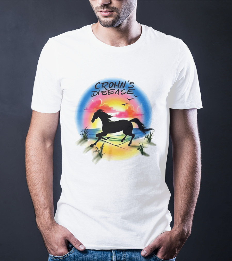 Crohn's Disease Horse Silhouette Beach Sunset Scene T-Shirt