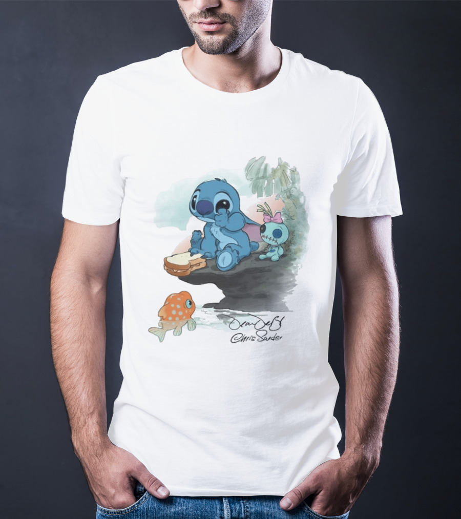 Lilo & Stitch Ohana Alii Stitch And Scrump With Fish And Sandwich T-Shirt
