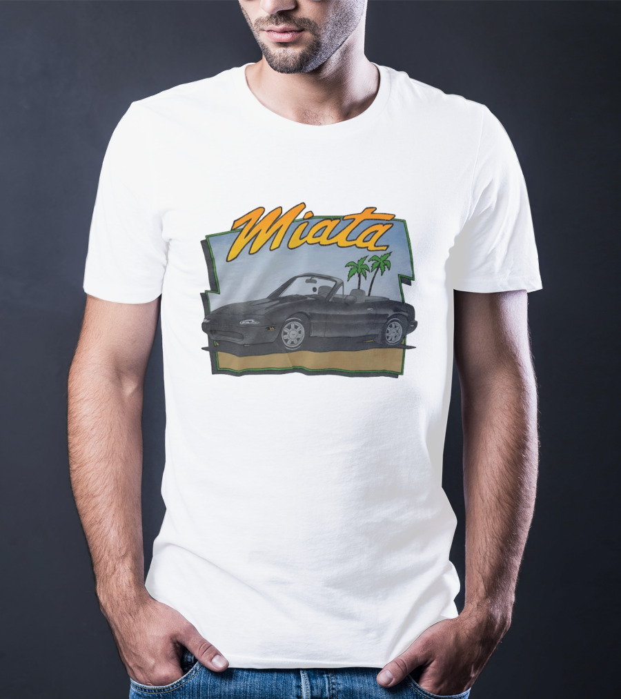 Miata Mazda NA Roadster Convertible With Palm Trees Beach Scene T-Shirt