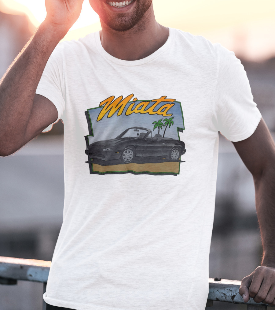 Miata Mazda NA Roadster Convertible With Palm Trees Beach Scene T-Shirt
