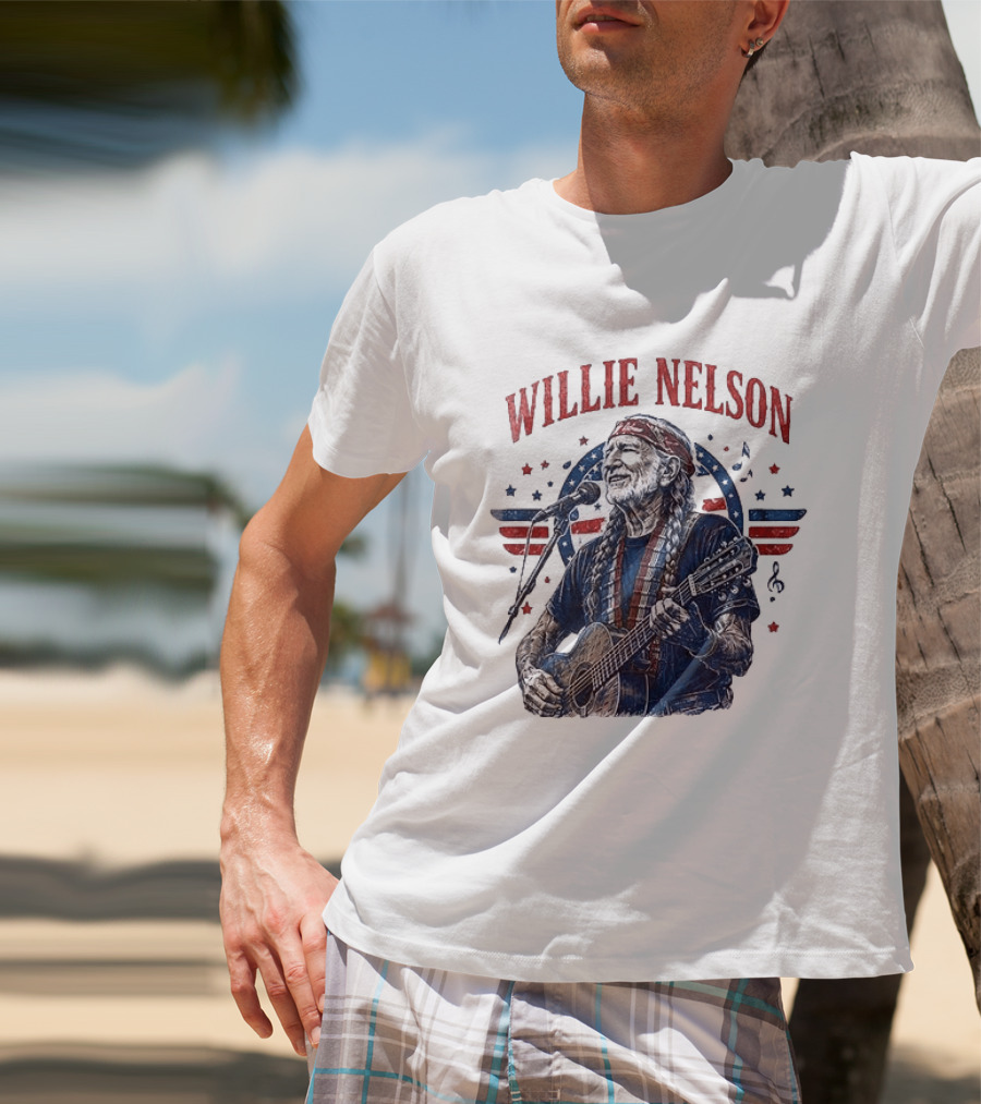Willie Nelson America The Queen Of Country 250 Years Of Freedom USA Flag Guitar And Microphone T-Shirt