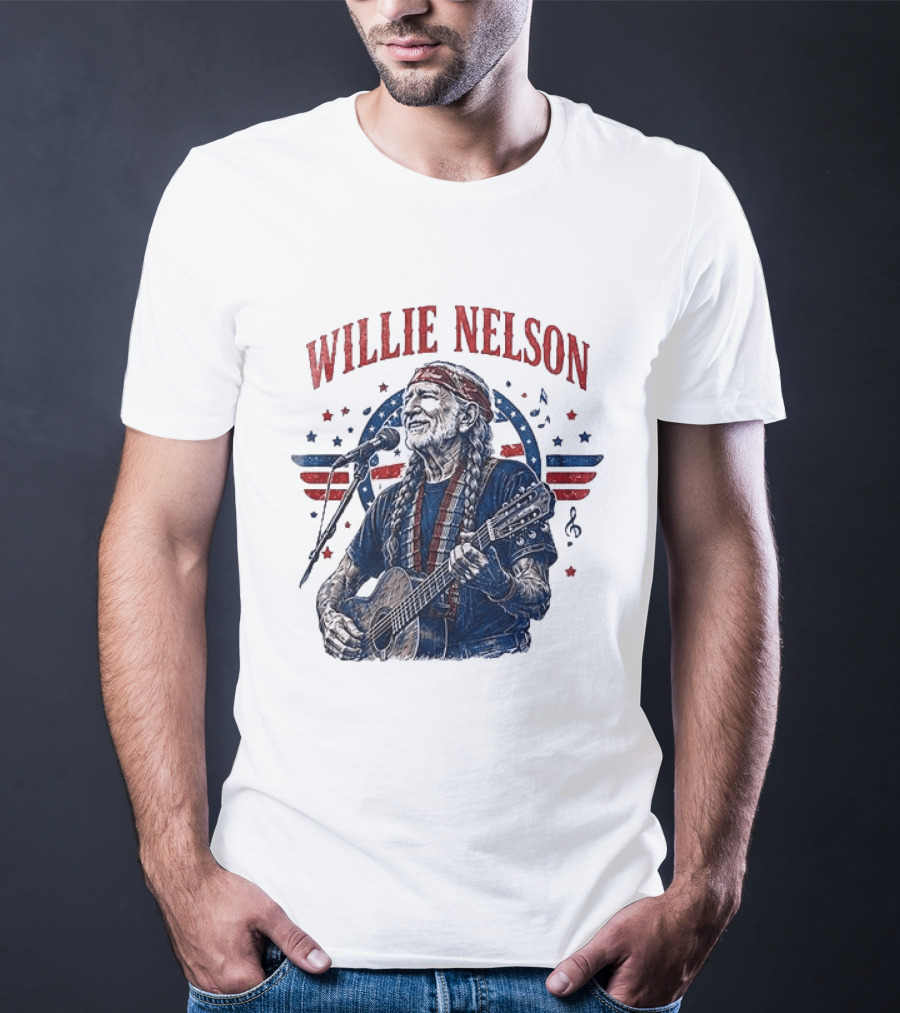 Willie Nelson America The Queen Of Country 250 Years Of Freedom USA Flag Guitar And Microphone T-Shirt