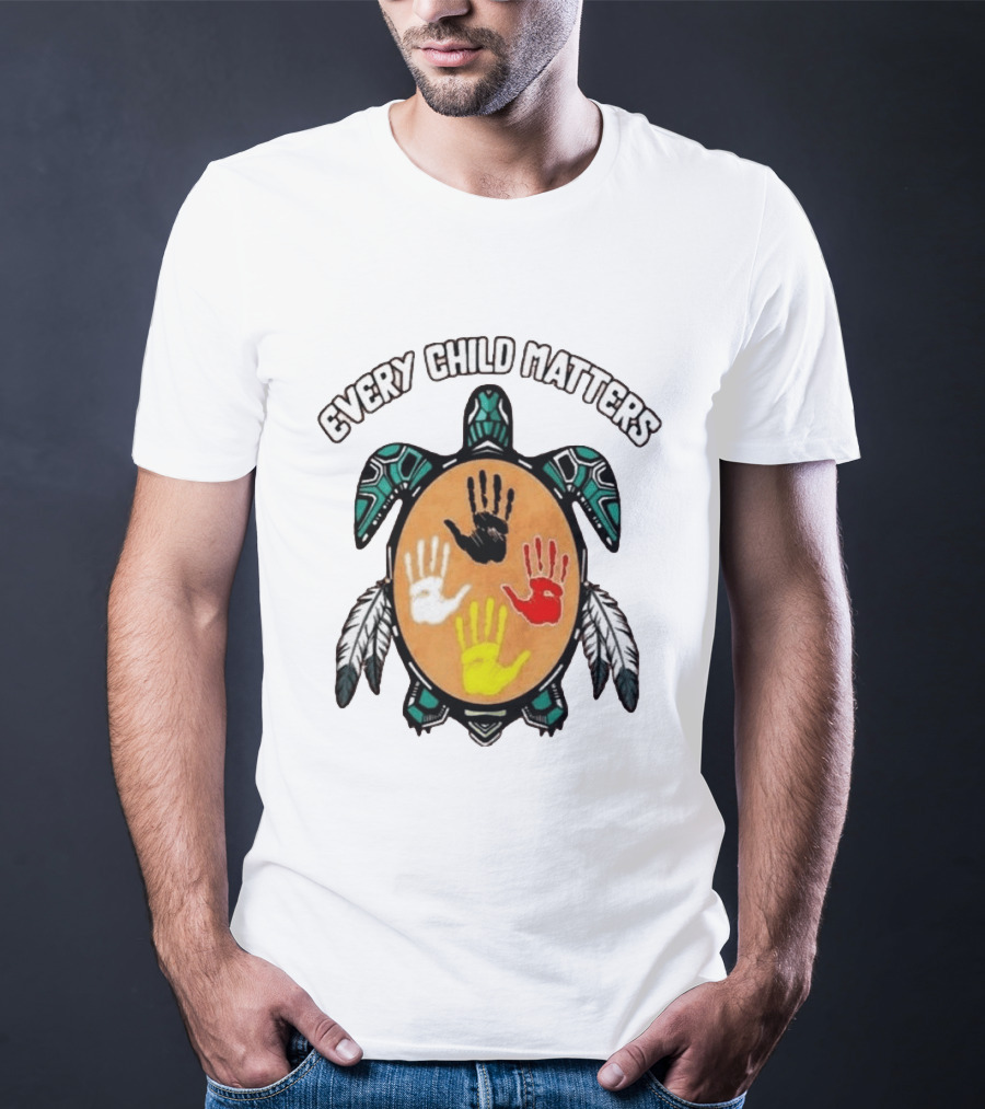 Every Child Matters Turtle Handprint Feather Symbol Empowerment T-Shirt