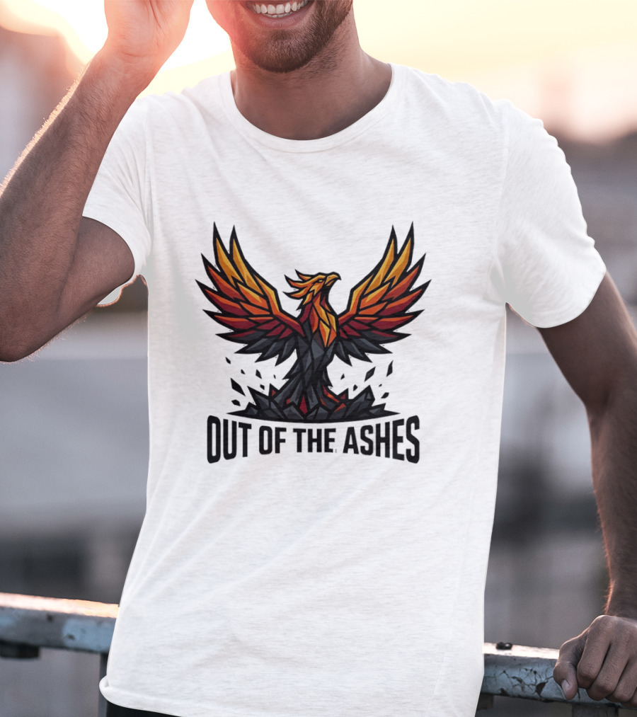 Phoenix Rising Out Of The Ashes Geometric Mythical Bird Fiery Wings T-Shirt