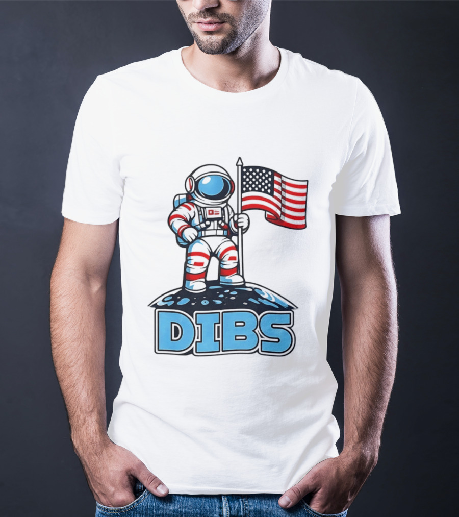 USA Dibs On The Moon Astronaut Space American Flag T-Shirt