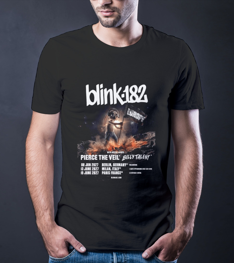 Blink 182 Europe Tour 2027 Dates Germany Italy France With Pierce The Veil Billy Talent T-Shirt