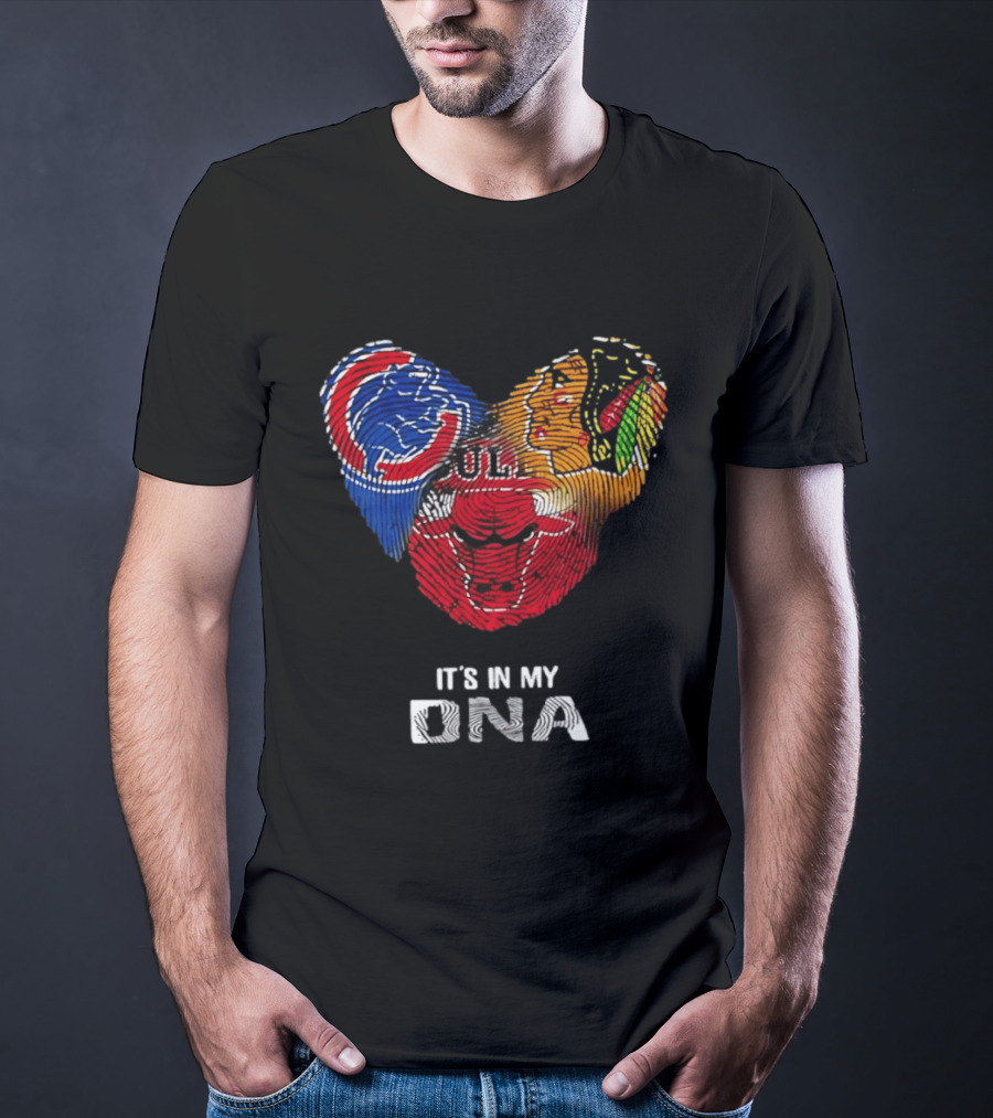 Chicago Blackhawks Bulls Cubs It's In My DNA Fingerprint Logos T-Shirt