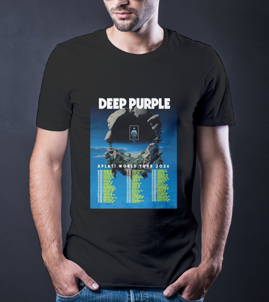 Deep Purple Splat World Tour 2026 Schedule And Dates Raleigh To Mexico City T-Shirt