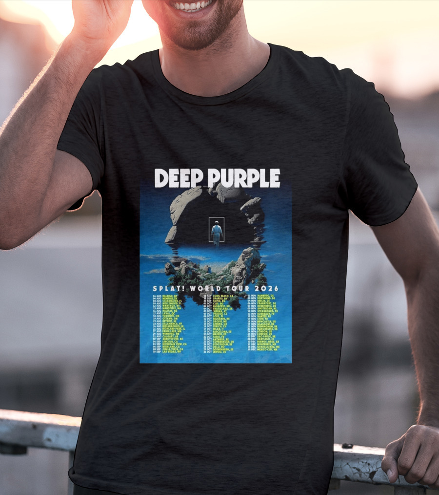 Deep Purple Splat World Tour 2026 Schedule And Dates Raleigh To Mexico City T-Shirt