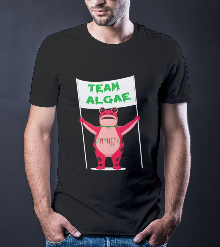 Team Algae Amphifa Frog Holding Banner T-Shirt