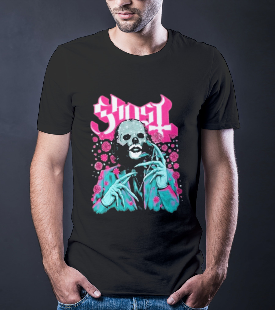 Ghost Band Summer 2026 Exclusive Floral Lachryma Pink Roses Skull T-Shirt