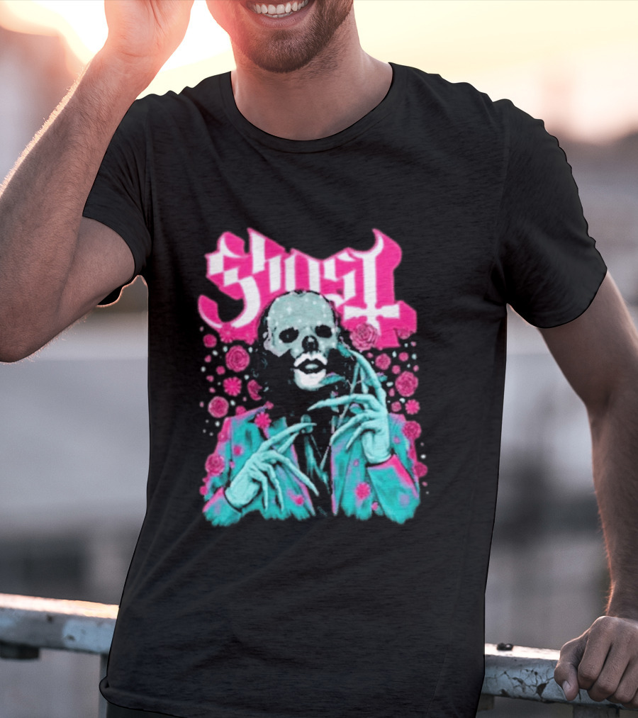 Ghost Band Summer 2026 Exclusive Floral Lachryma Pink Roses Skull T-Shirt