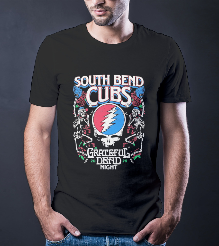 South Bend Cubs 2026 Grateful Dead Night Steal Your Face Baseball Skeleton T-Shirt