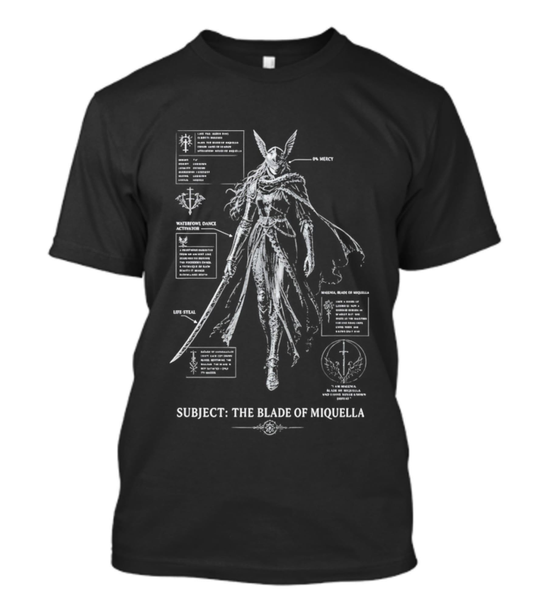 Subject The Blade Of Miquella Schematic Fantasy Character Detailed Diagram T-Shirt