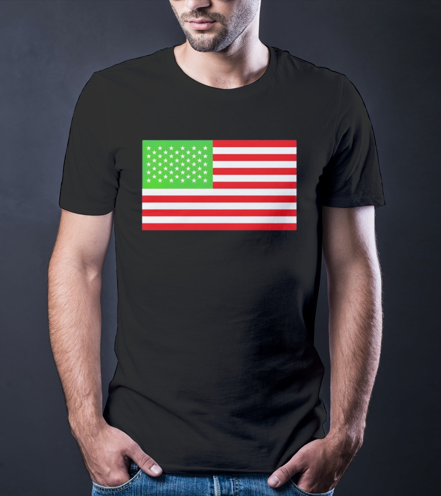 Team Algae Reflecting Pond Green Stars United States National Flag USA 4th Of July T-Shirt