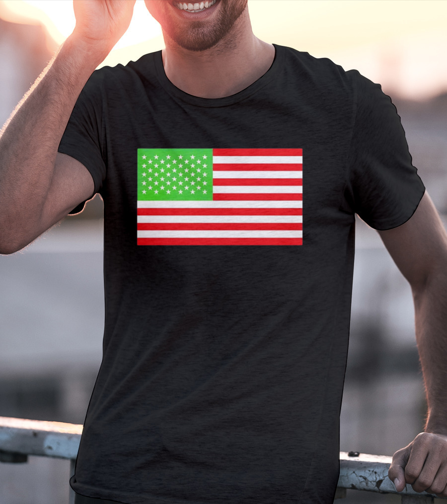 Team Algae Reflecting Pond Green Stars United States National Flag USA 4th Of July T-Shirt