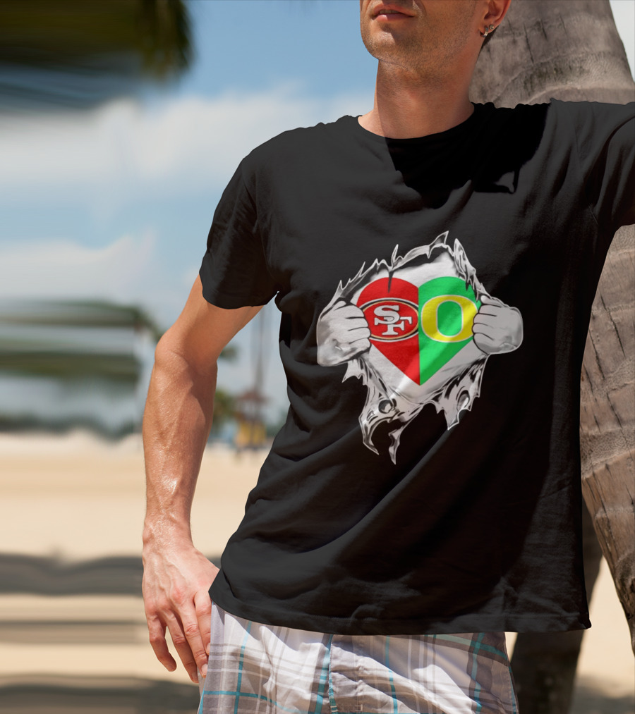 Oregon Ducks San Francisco 49ers Heart Style Logos T-Shirt