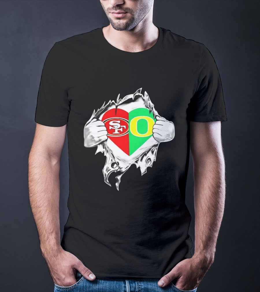 Oregon Ducks San Francisco 49ers Heart Style Logos T-Shirt