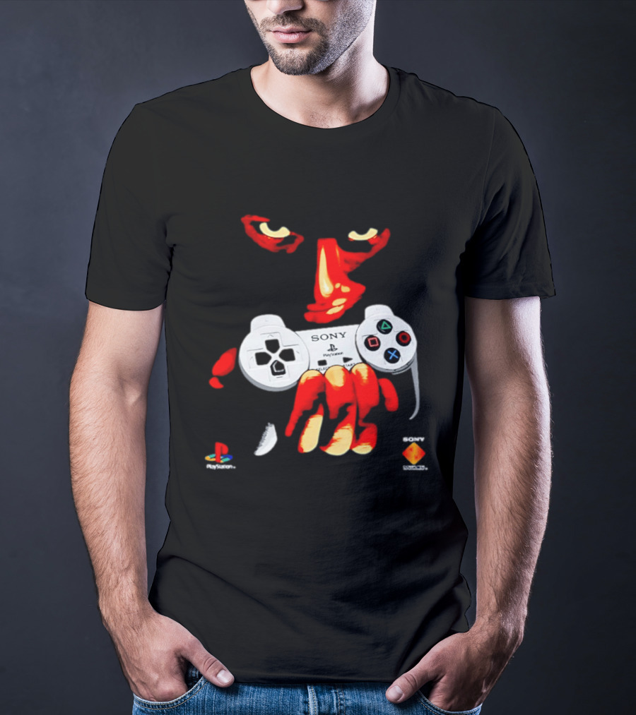 Sony PlayStation Controller 1996 Classic Design With Iconic Red Monster Hand T-Shirt
