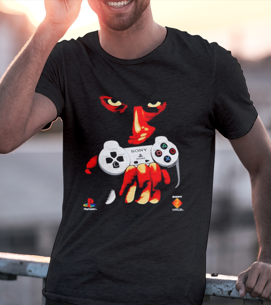 Sony PlayStation Controller 1996 Classic Design With Iconic Red Monster Hand T-Shirt