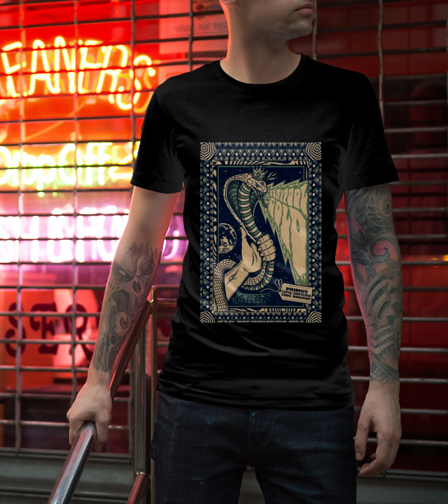 Primus June 17 2023 Walmart Arkansas Amphitheater Clapool Lennon Delirium Frog Brigade Concert Snake Earth T-Shirt