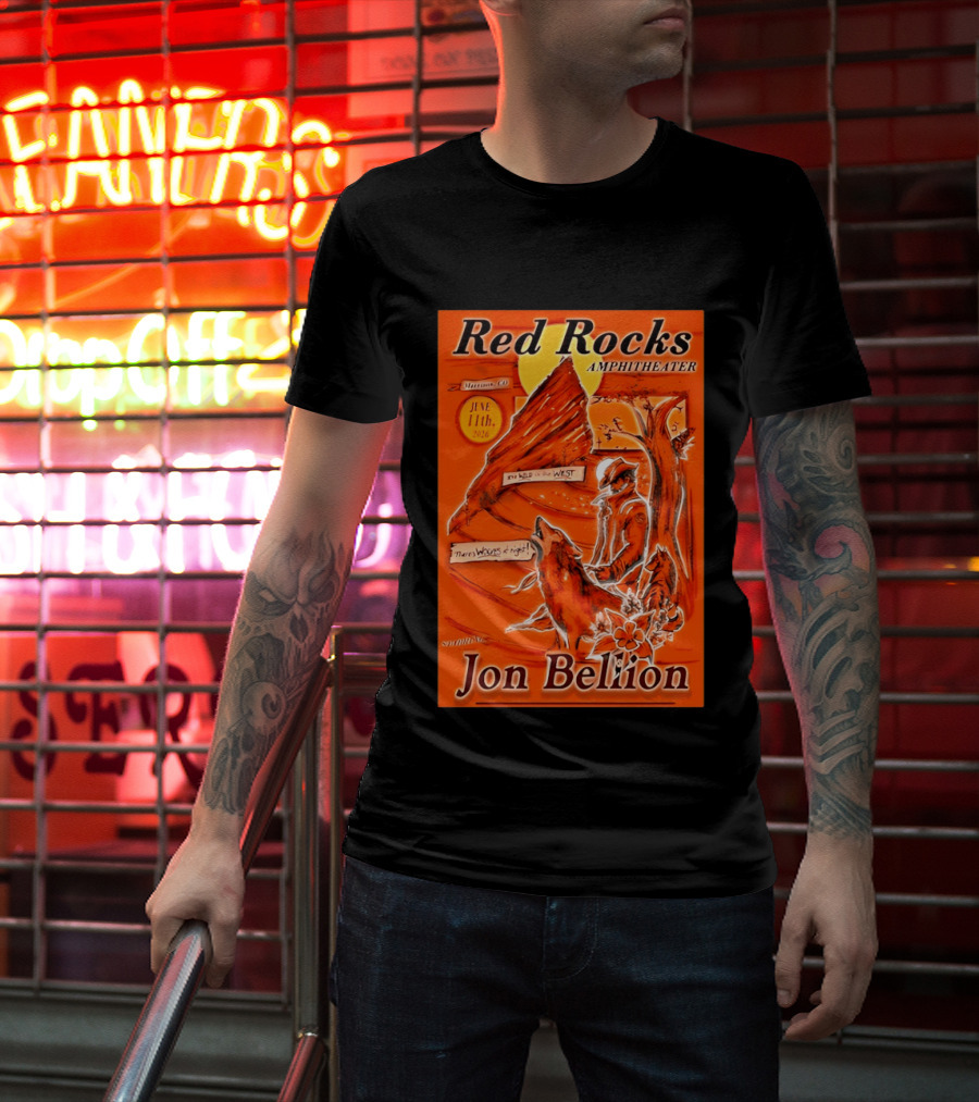 Red Rocks Amphitheater Jon Bellion Concert June 11th 2026 Cowboy And Wolf In Wild West Morrison Colorado T-Shirt
