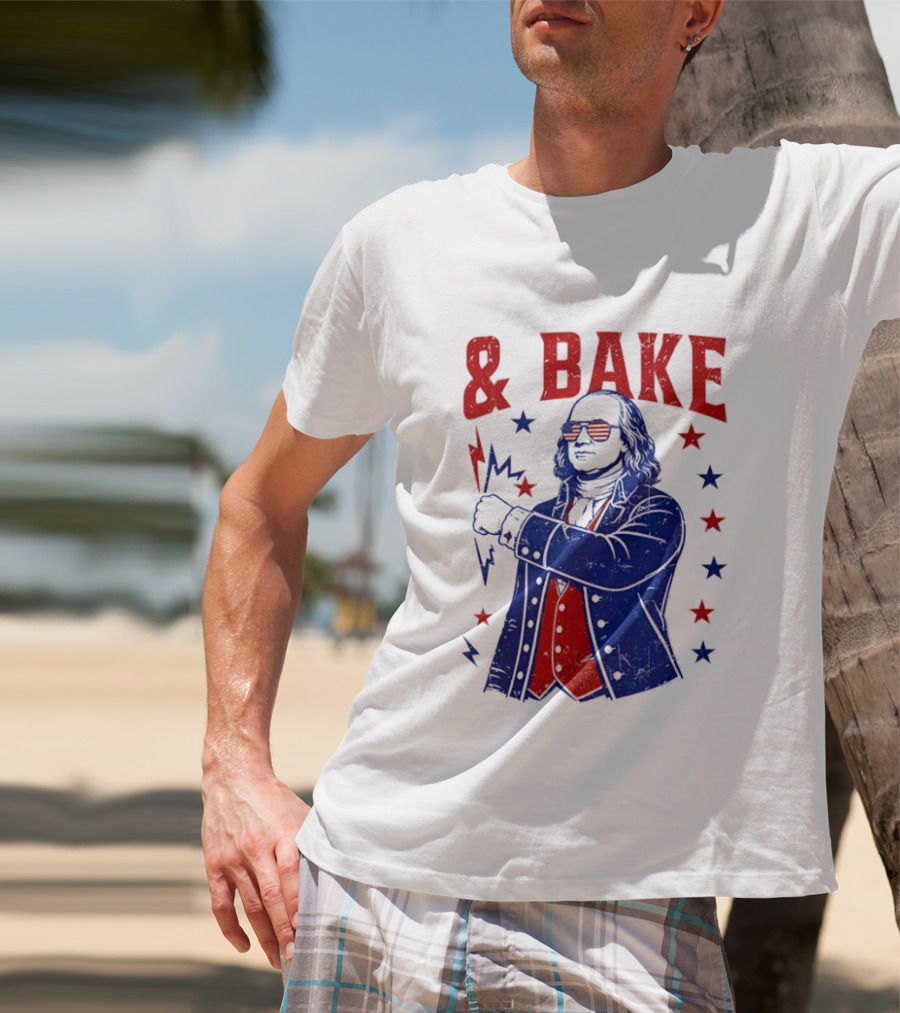 USA Benjamin Franklin Bake American Flag Sunglasses Stars T-Shirt