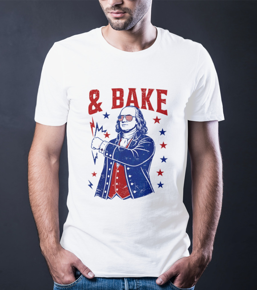 USA Benjamin Franklin Bake American Flag Sunglasses Stars T-Shirt