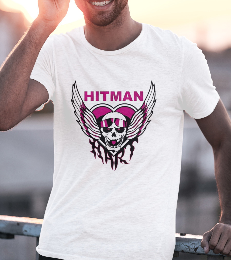 Bret The Hitman Hart Skull Wings Pink Heart T-Shirt