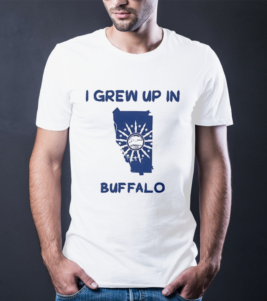 I Grew Up In Buffalo Map With Buffalo Silhouette And Sunburst T-Shirt