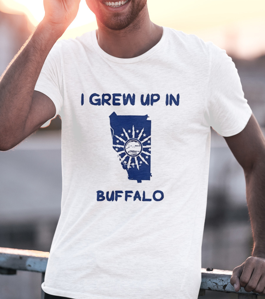 I Grew Up In Buffalo Map With Buffalo Silhouette And Sunburst T-Shirt