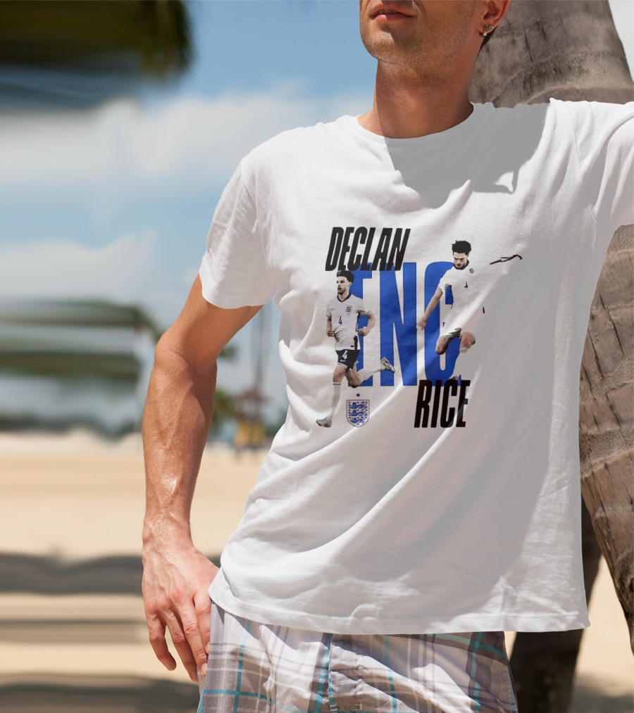 Declan Rice England National Football Team Player Action With Team Crest And ENG Letters T-Shirt