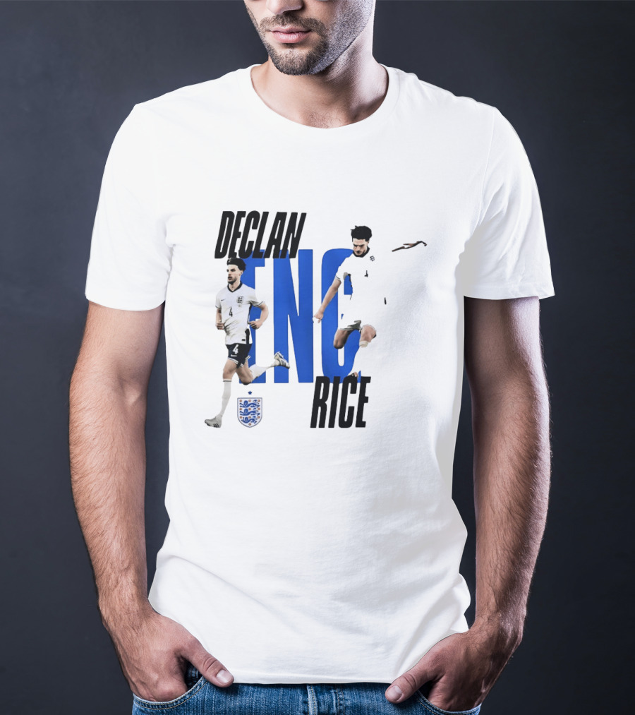 Declan Rice England National Football Team Player Action With Team Crest And ENG Letters T-Shirt