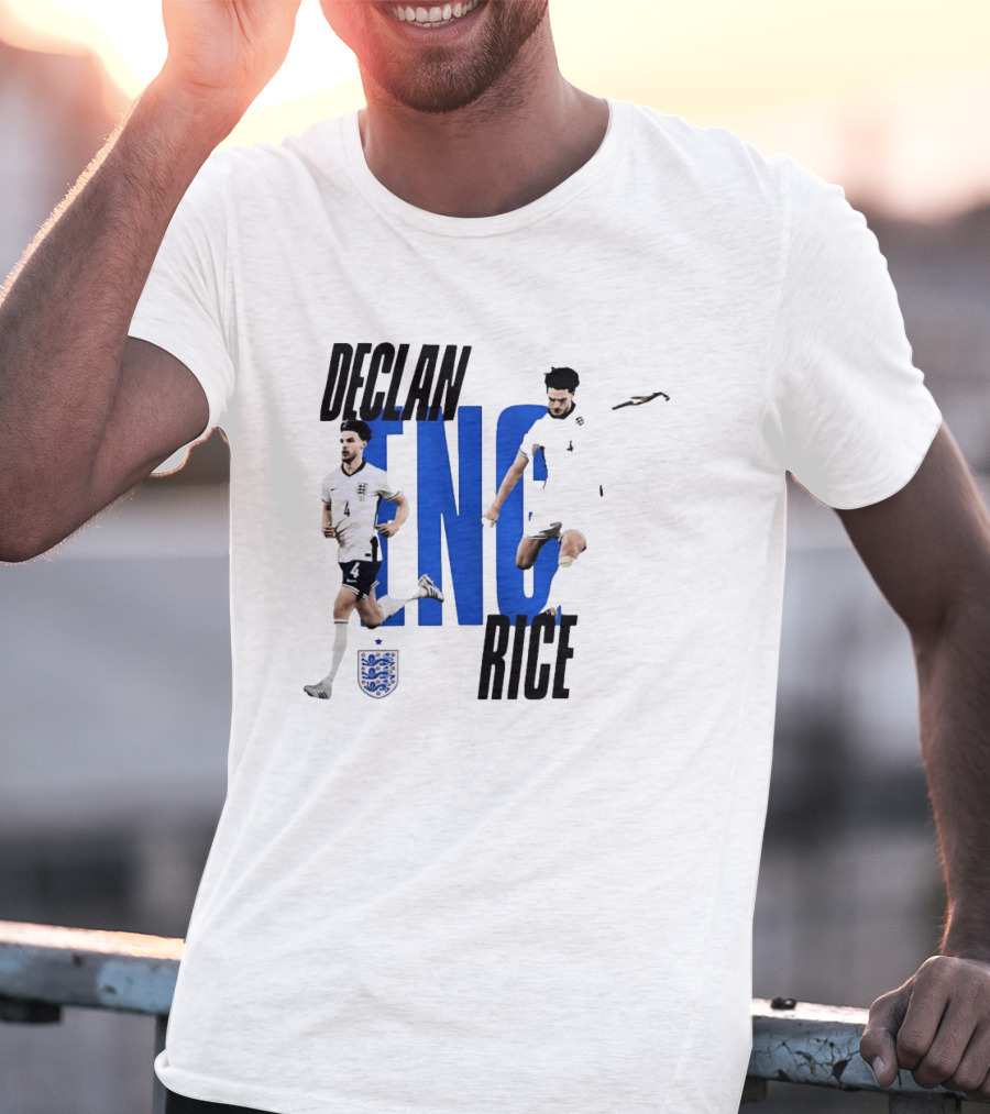 Declan Rice England National Football Team Player Action With Team Crest And ENG Letters T-Shirt