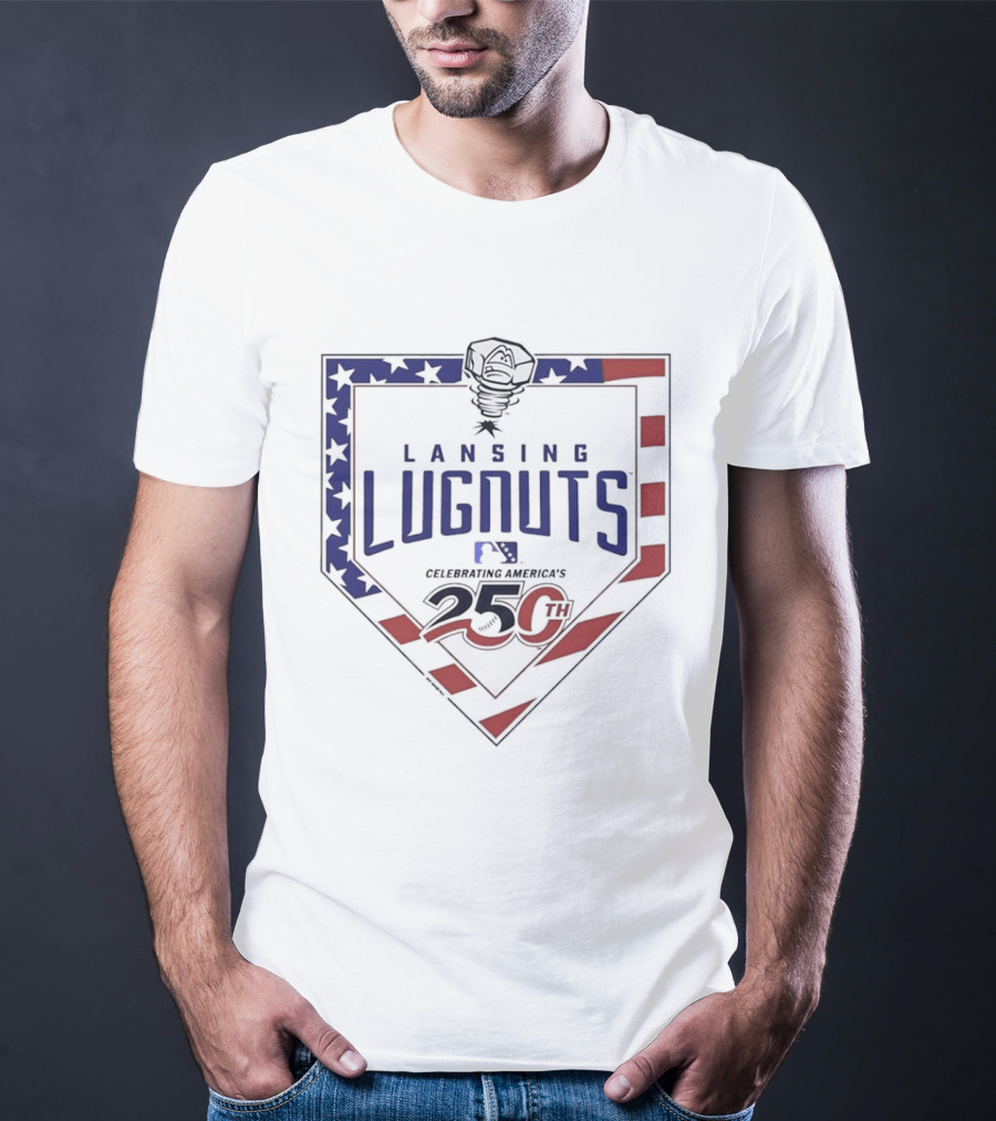 Lansing Lugnuts Celebrating America's 250th Anniversary 25th Logo USA Flag T-Shirt
