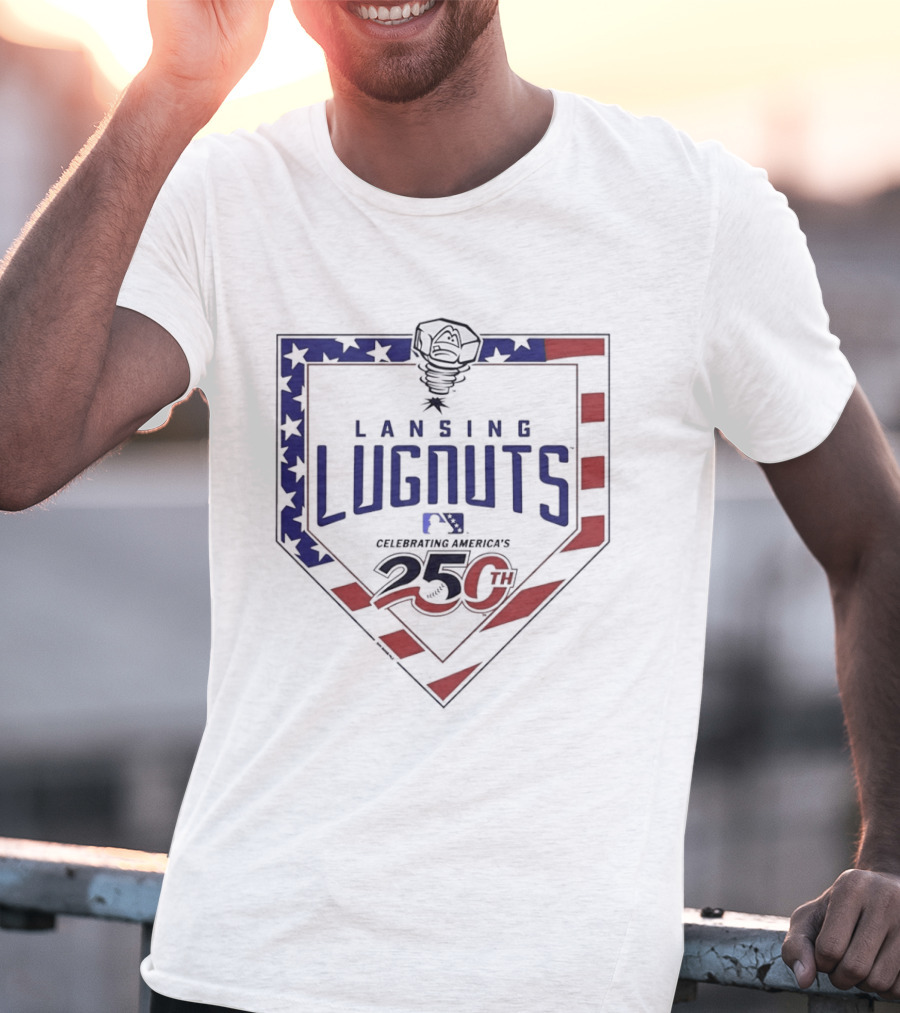 Lansing Lugnuts Celebrating America's 250th Anniversary 25th Logo USA Flag T-Shirt