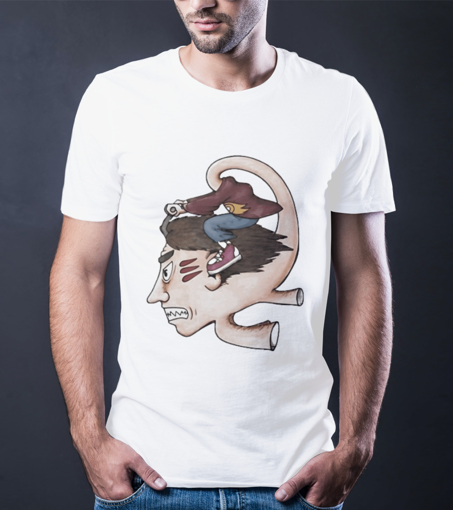 Man Riding His Own Head Retro Surreal Art Rider T-Shirt